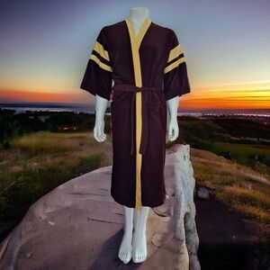 Vintage Caufield 60s 70s housecoat lounge brown & yellow mens sleepwear belt